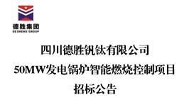 四川德勝釩鈦有限公司50MW發(fā)電鍋爐智能燃燒控制項目招標公告