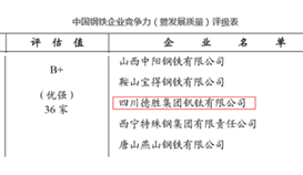 聚焦|德勝釩鈦又雙叒叕上榜“中國鋼鐵企業(yè)發(fā)展質(zhì)量暨綜合競爭力”評級B+企業(yè)